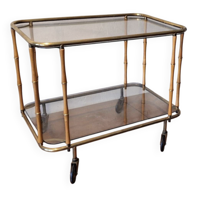 Chariot de bar cocktail en faux bambou attribué à Maison Jansen, France, années 1950-60.