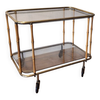 Faux bamboo cocktail trolley bar cart attr. Maison Jansen, France 1950s-60s