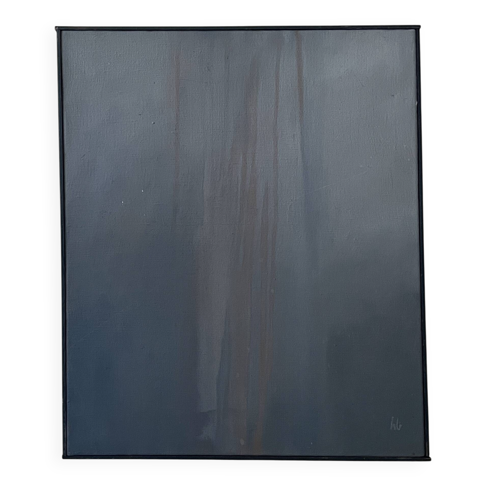 Large canvas painting, signed, contemporary abstract art in blue & gradient.