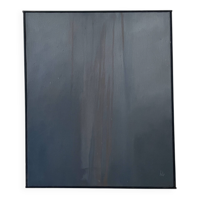 Grand tableau toile signée, peinture abstraite contemporaine bleu & dégradé