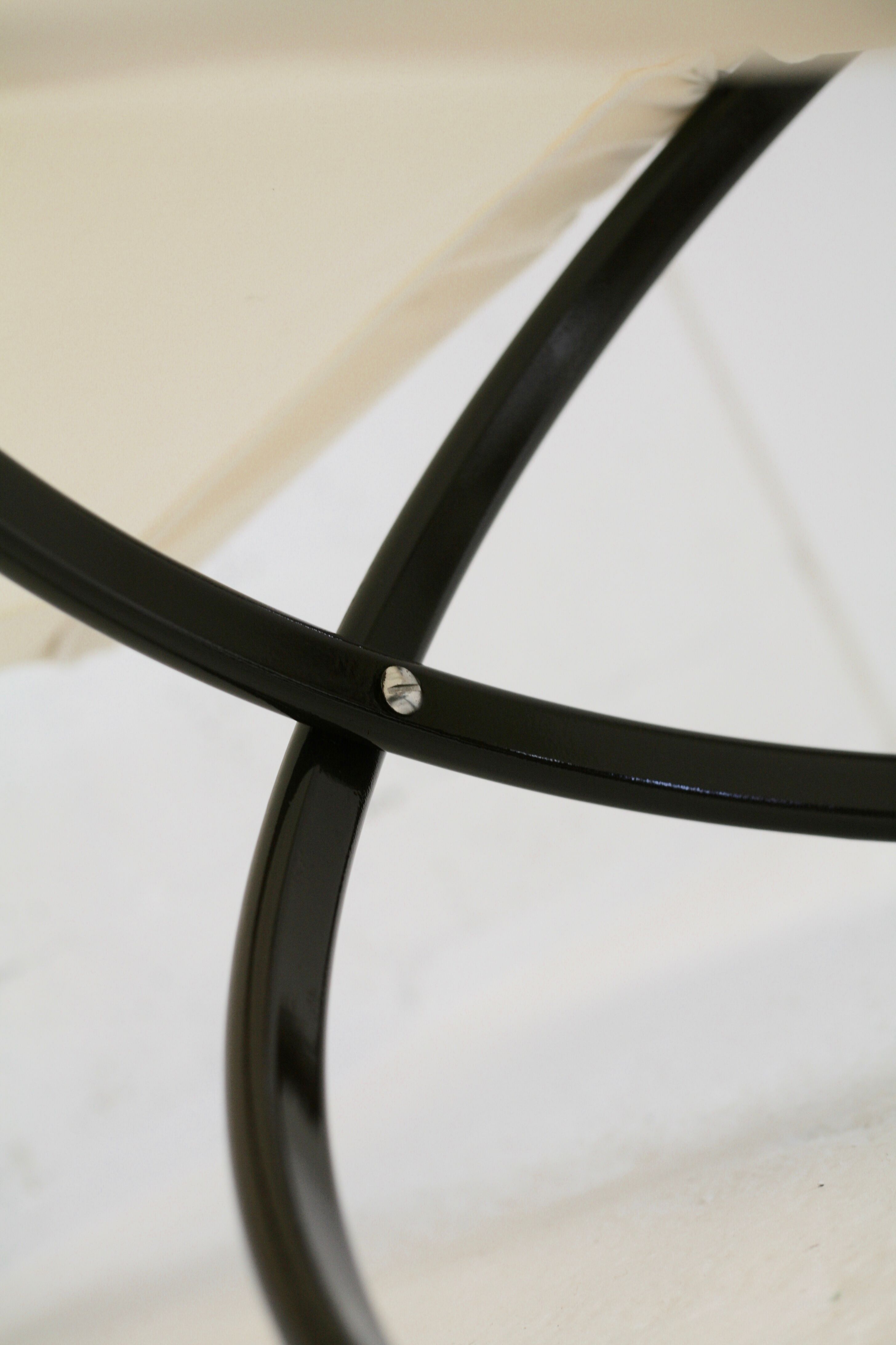 Roger Lecal rocking long chair, Jetstar model, brown lask and canvas, France, 1975