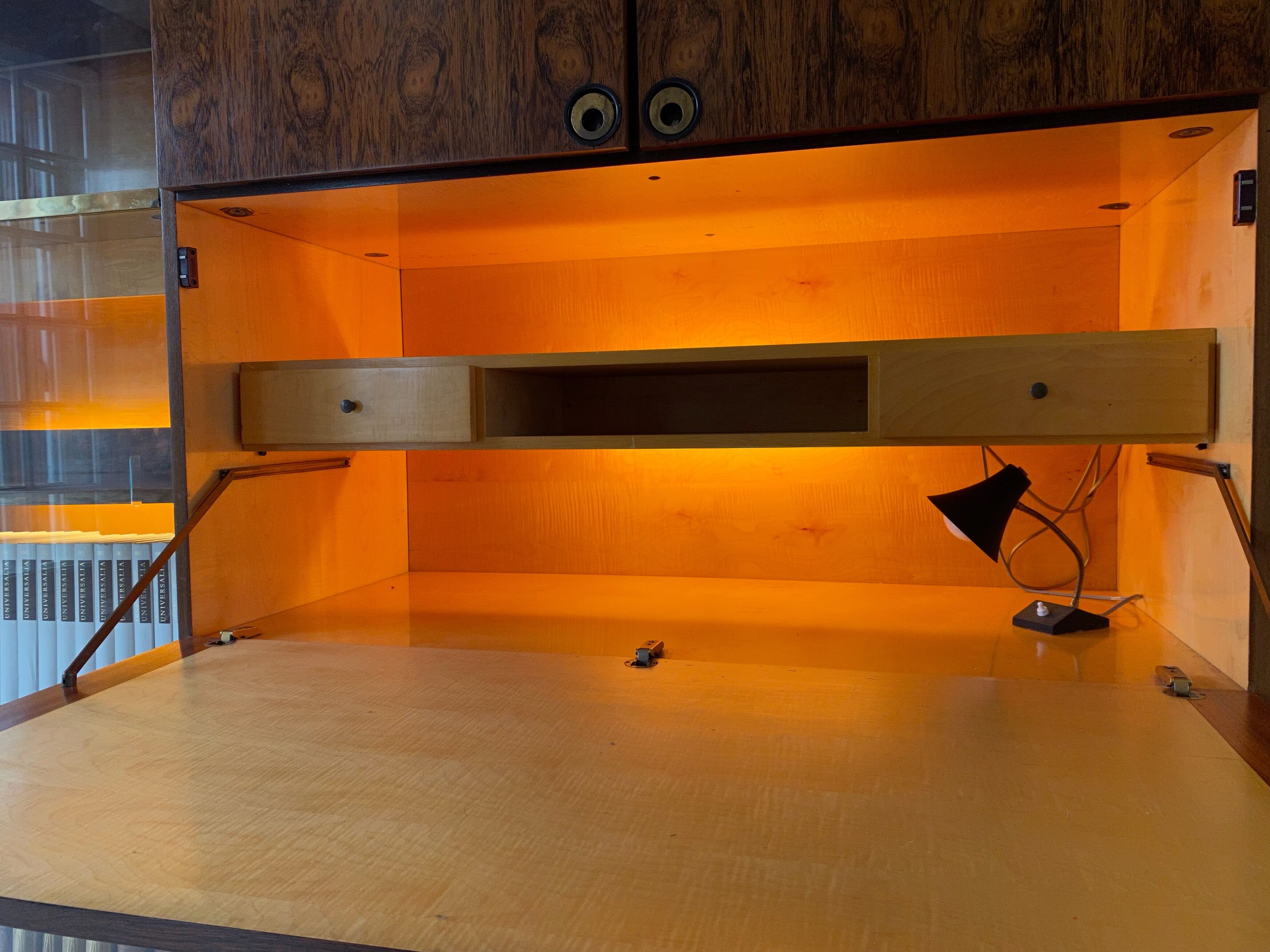 Living room furniture showcase, rosewood veneer secretary of the 70s