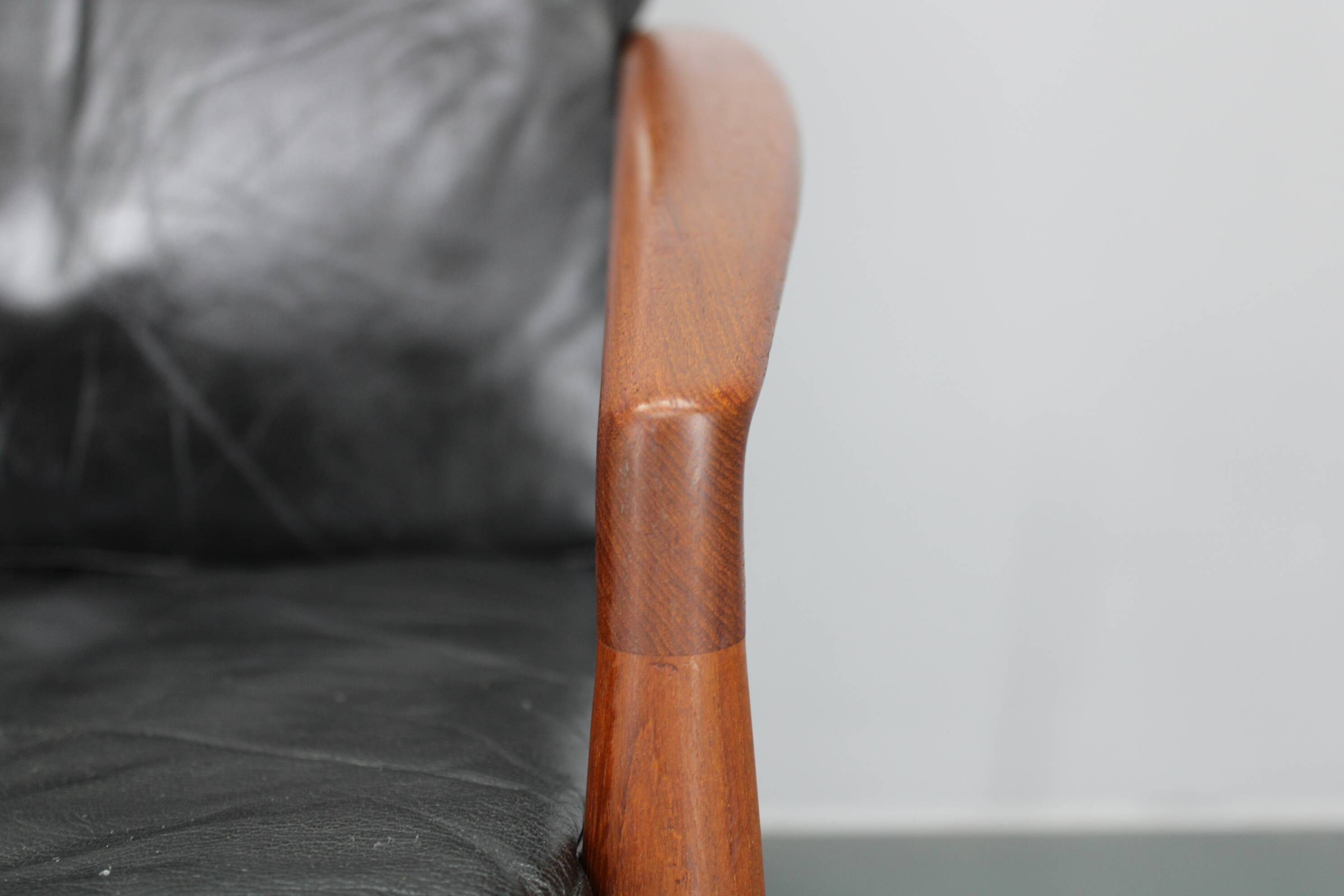 1960s Kai Kristiansen Paper Knife 3-Seater Teak Sofa in Leather , Denmark