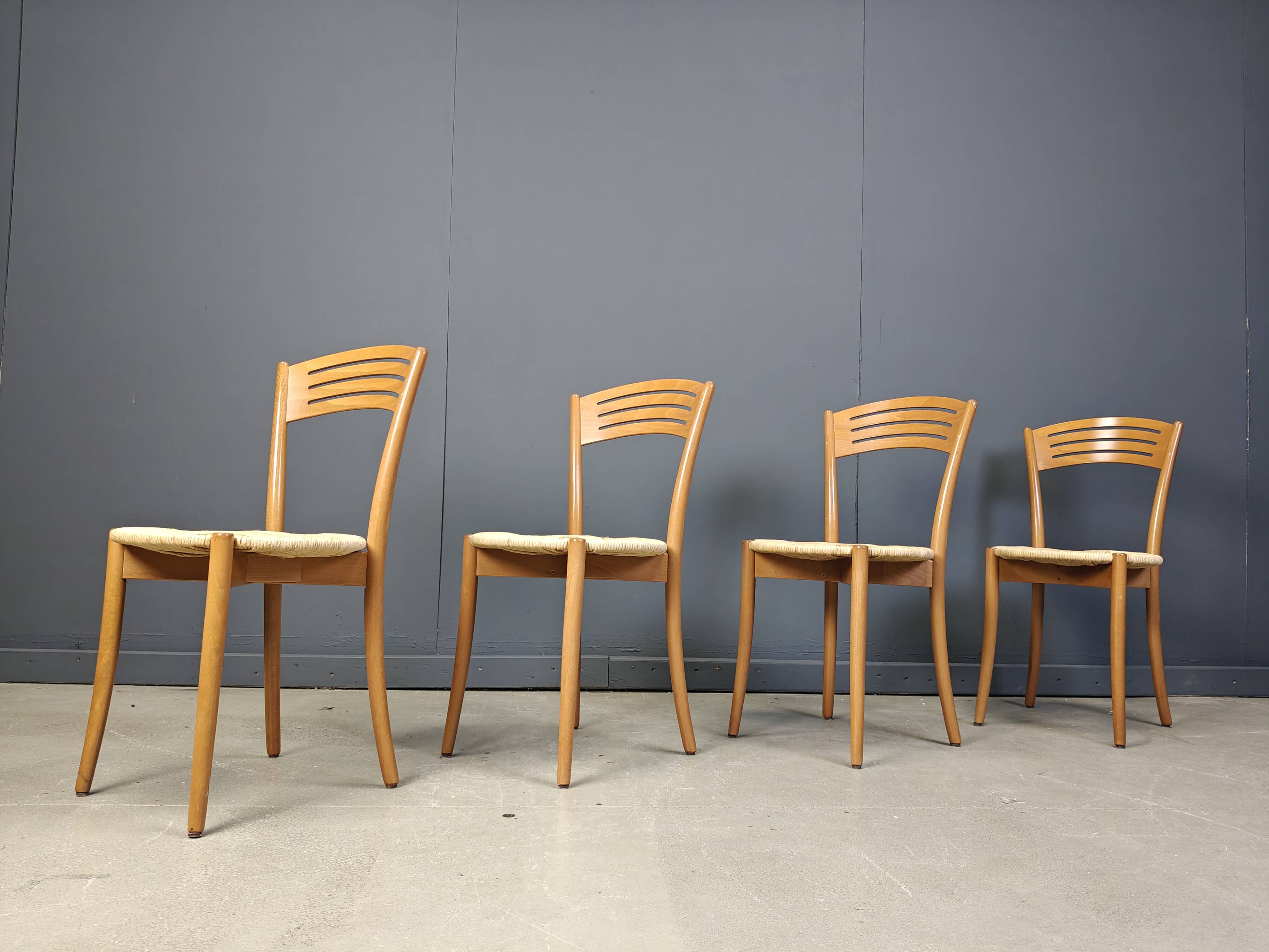 Vintage italian bistro and papercord dining chairs, 1980s