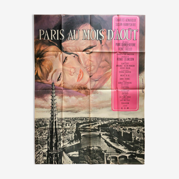 Affiche cinéma originale "Paris au Mois d'Aout" Charles Aznavour 120x160cm 1966