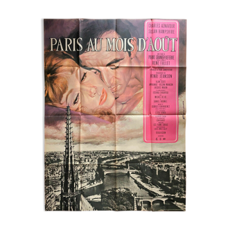 Affiche cinéma originale "Paris au Mois d'Aout" Charles Aznavour 120x160cm 1966