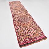 Fuchisa & Burgundy Turkish Runner Rug, One of a Kind Hallway Runner
