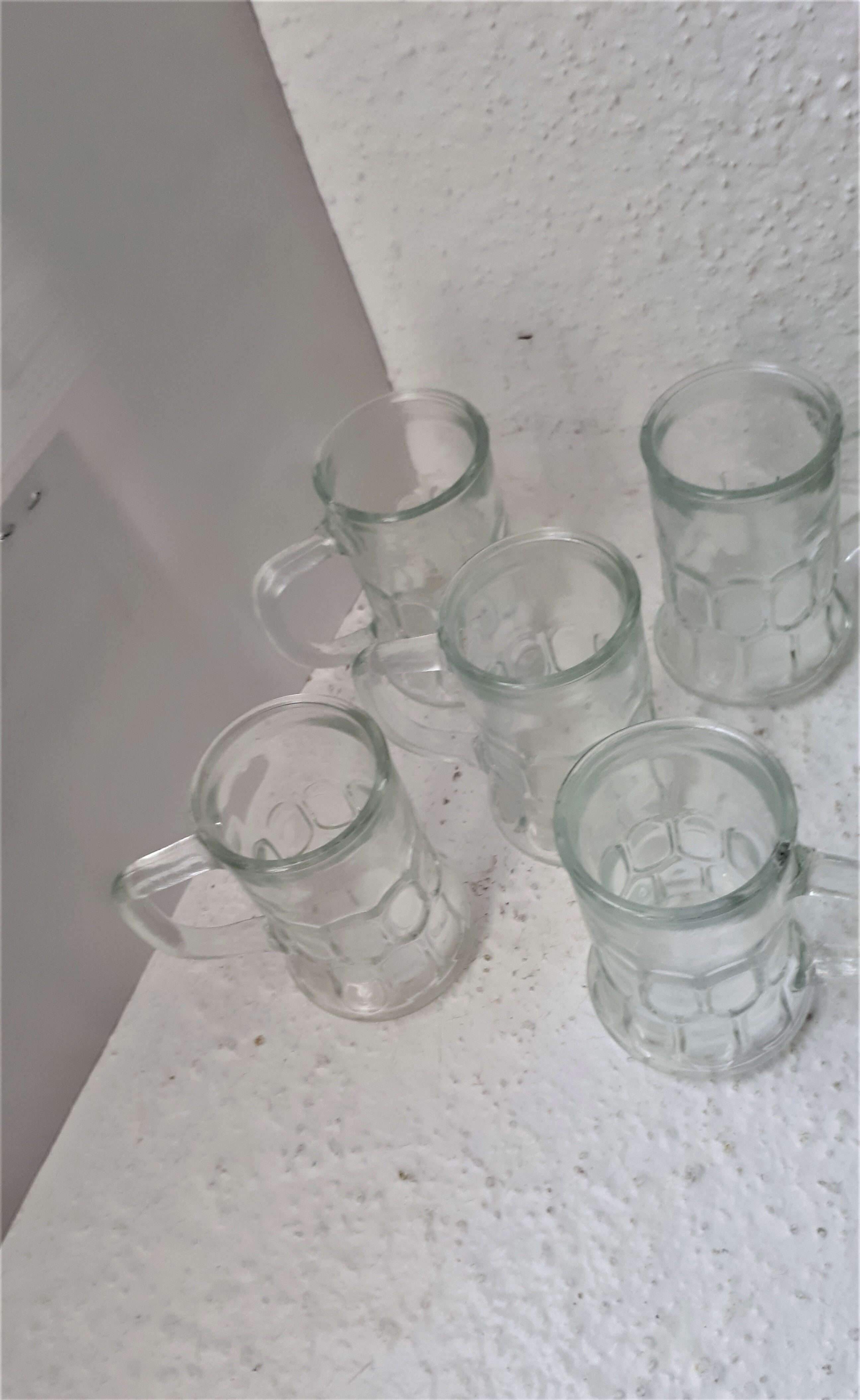 Set of 5 liquor glasses, shooter glass, molded pressed, choppe shape,