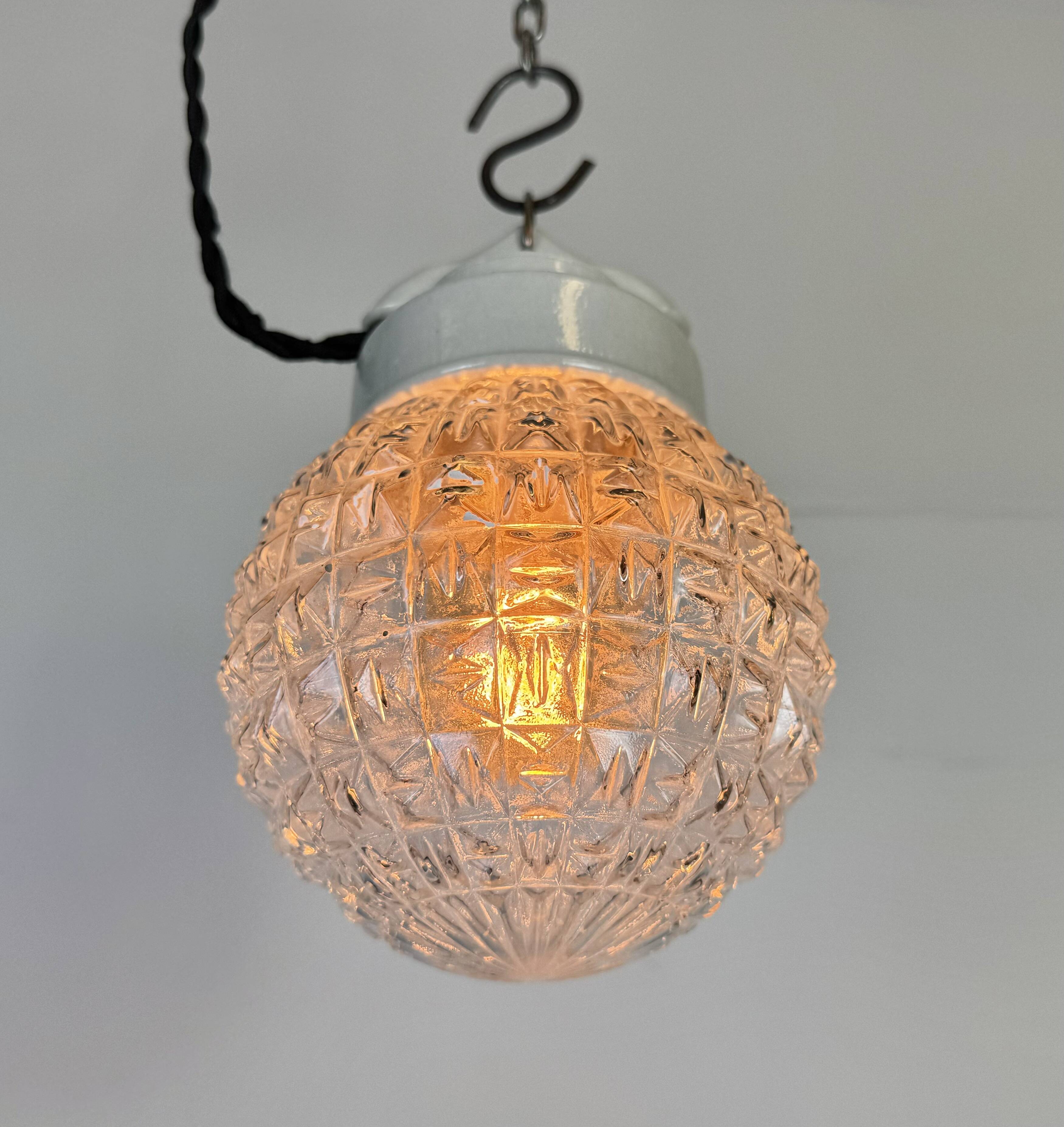 Vintage White Porcelain Pendant Light, 1970s