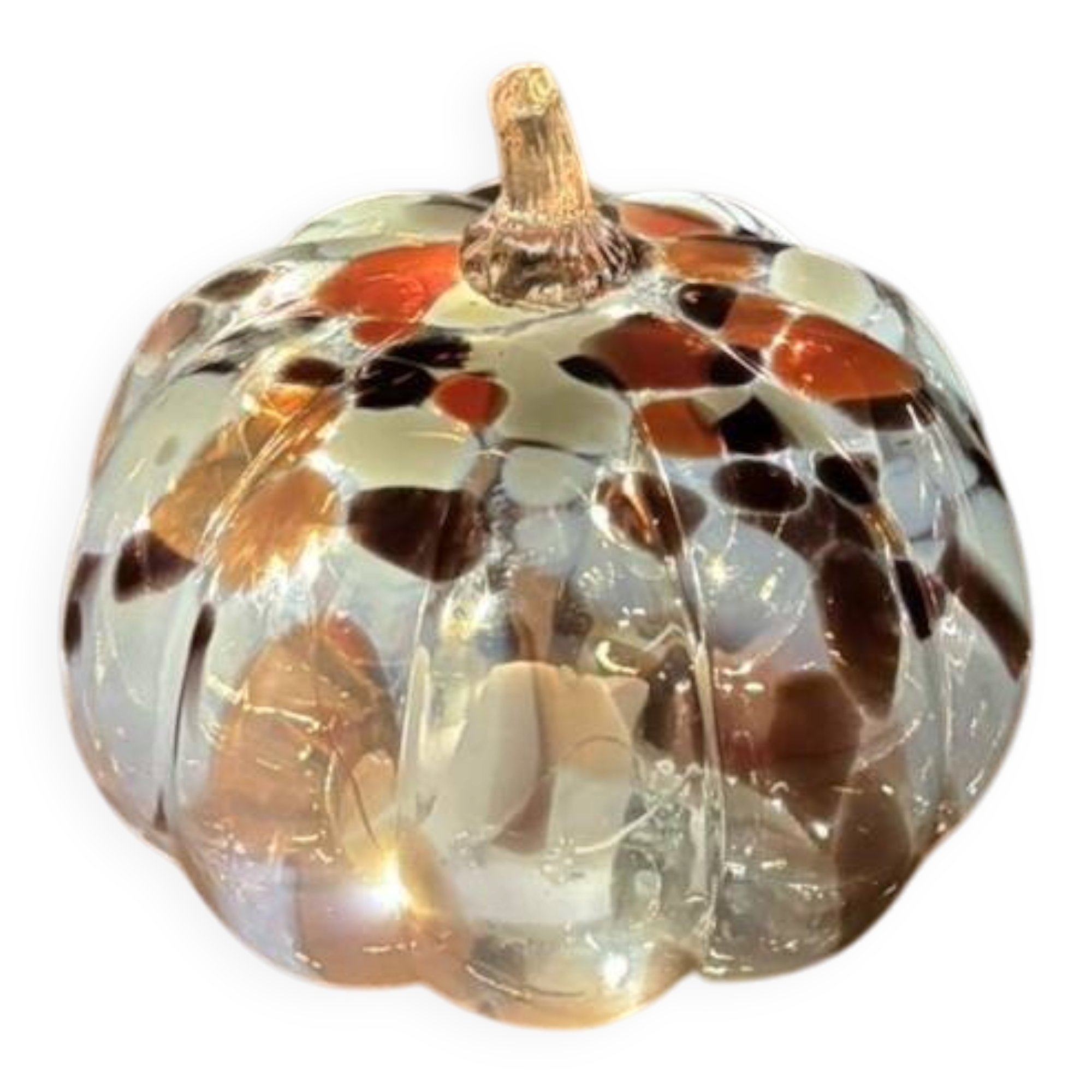 White, orange & brown glass pumpkin lamp – vintage