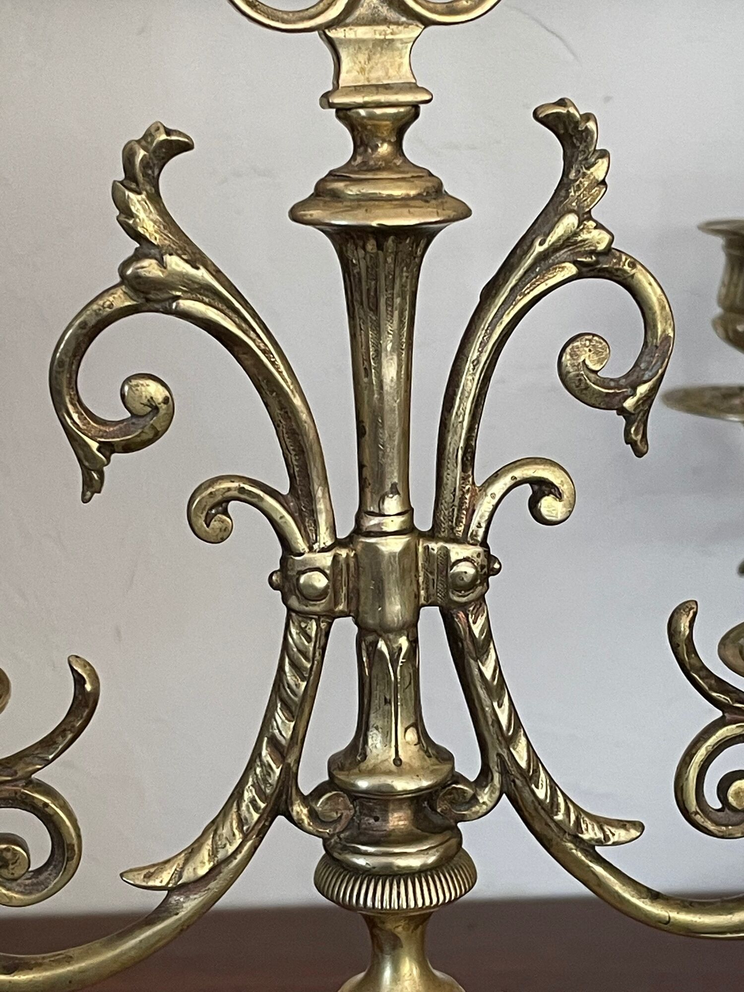 Pair of twisted brass column candle holders