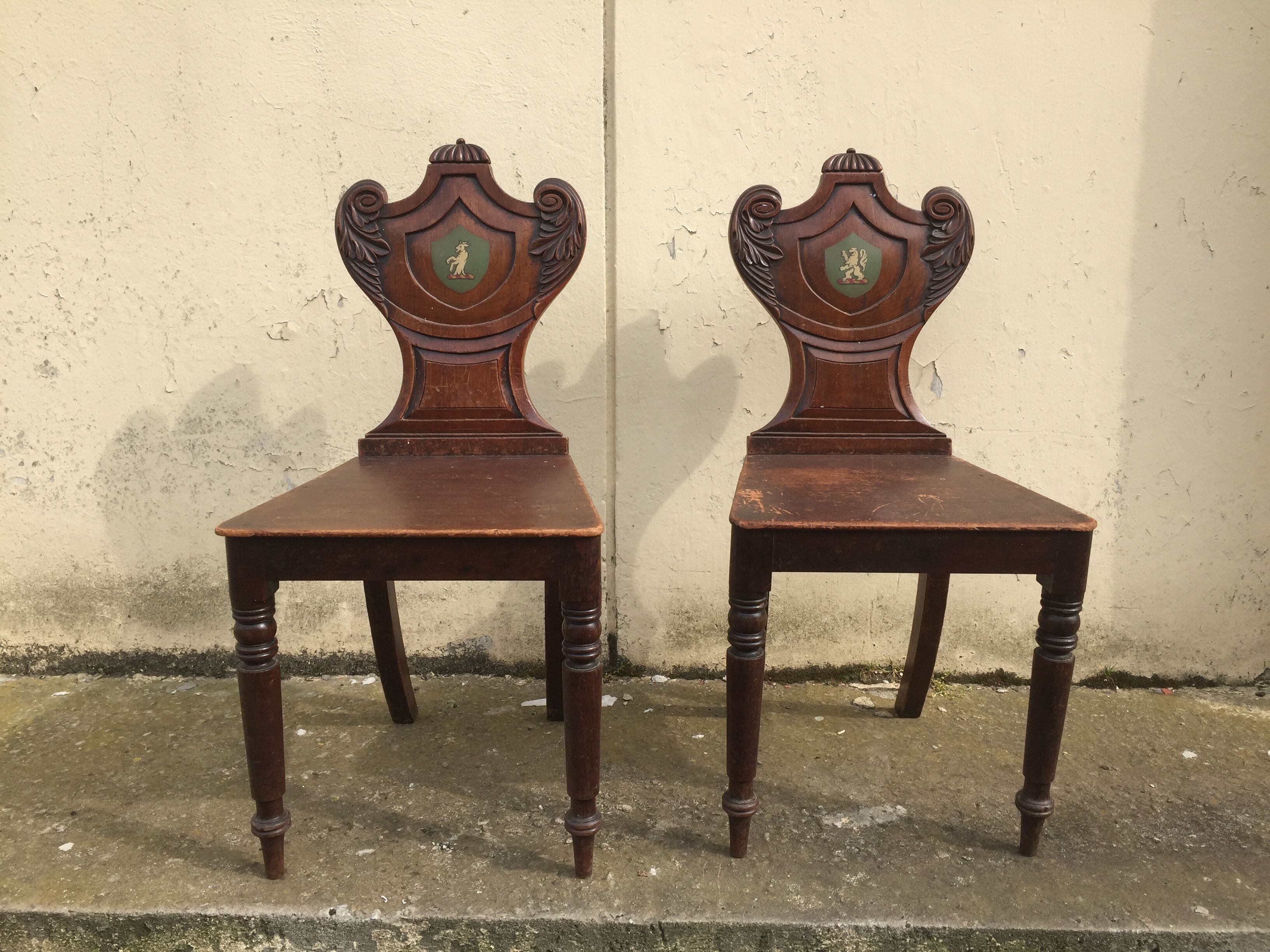 Pair of Victorian walnut chairs. "Hall Chairs"