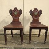 Pair of Victorian walnut chairs. "Hall Chairs"
