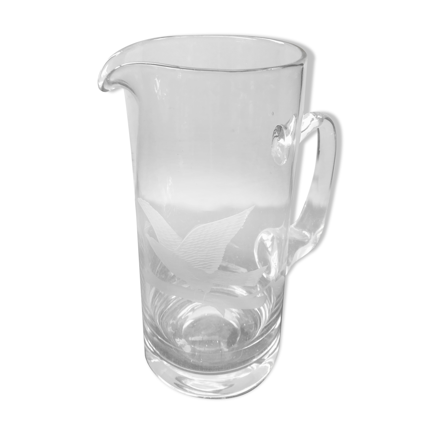 Former Pitcher Carafe Glass Blown Transparent - Engraving Eagle Vintage Kitchen