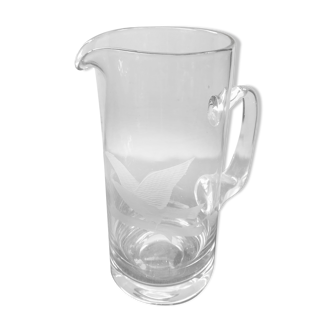 Pichet carafe verre soufflé transparent avec gravure aigle cuisine vintage