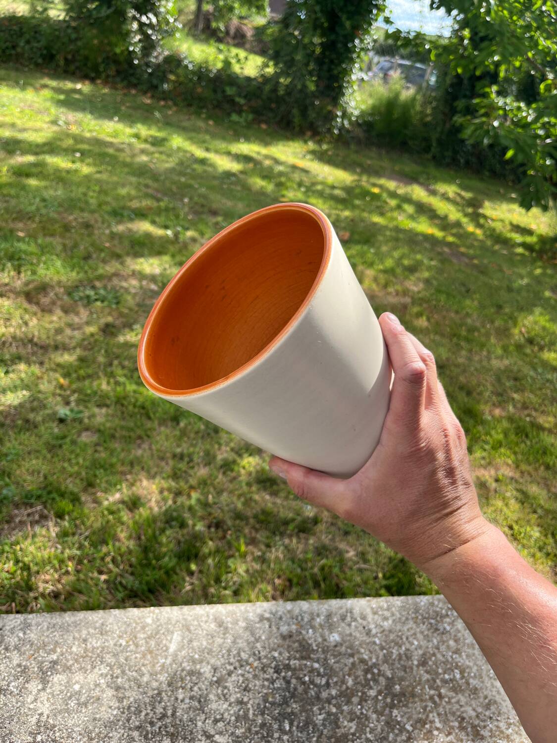 Large vintage ceramic vase 1960 white orange