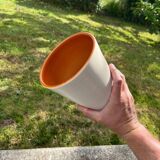 Large vintage ceramic vase 1960 white orange