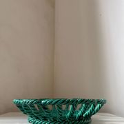 Green woven ceramic fruit basket in the Vallauris style, Malicorne E T