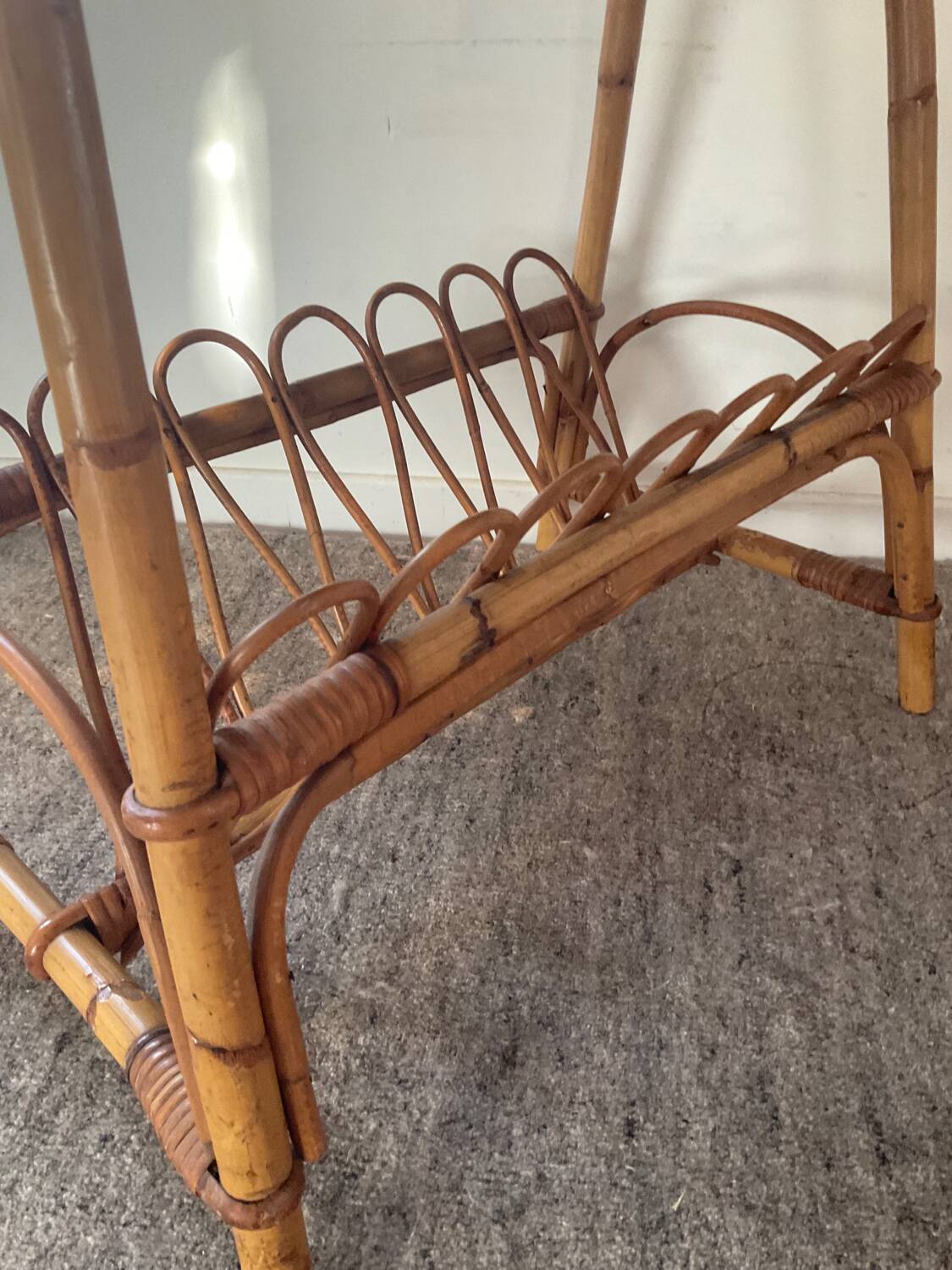 Side table with bamboo magazine holder from the 70s