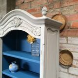 Old bookcase gray & blue wood mouldings
