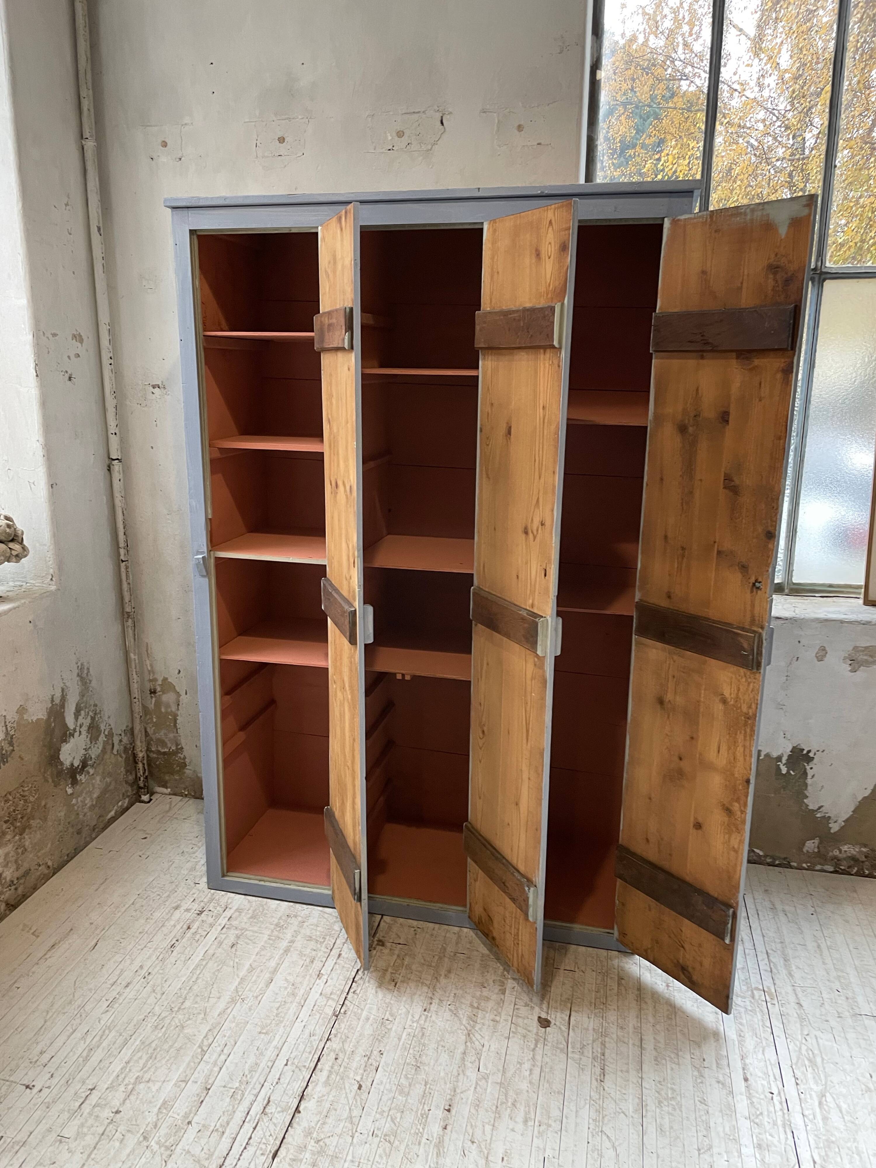 Blue patinated workshop furniture locker room