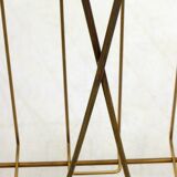 Mid-century openwork magazine rack, in gold metal & wooden handle.