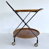 Vintage Scandinavian Serving Bar Cart with Teak Trays