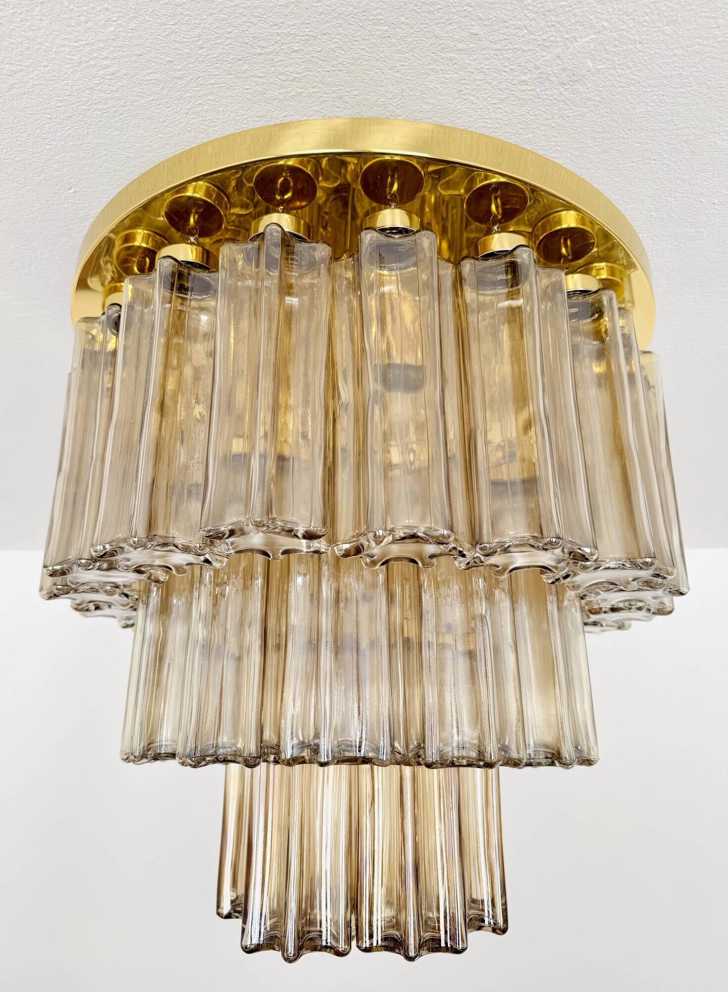 Brass and Smoked Glass Chandelier by Glashütte Limburg