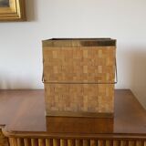 Hollywood regency brass and woven bamboo magazine rack, Metal Linea Nova Italy 1970