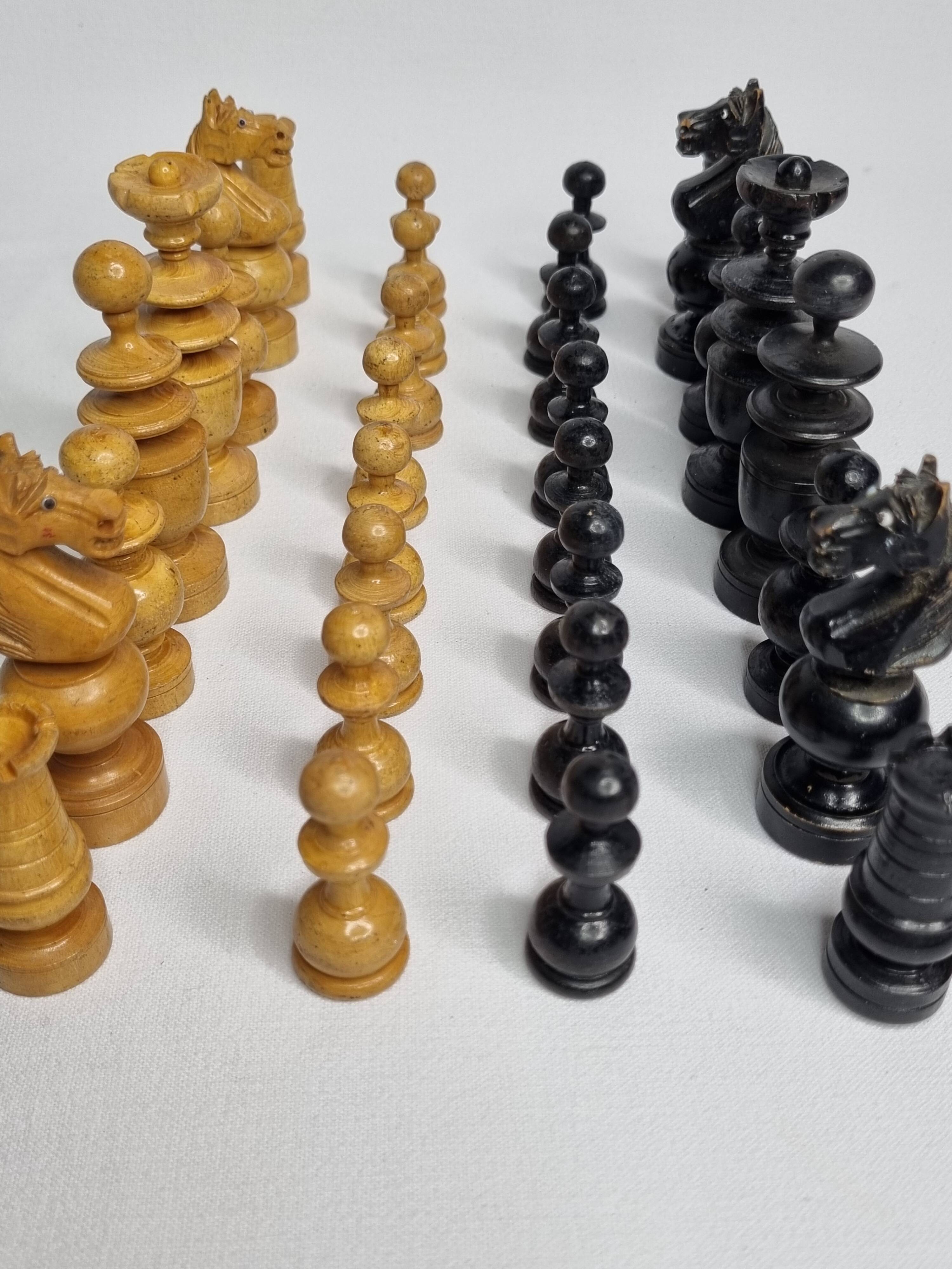 Vintage Hand Carved Wooden Chess Set, 1930s, King Height 8cm