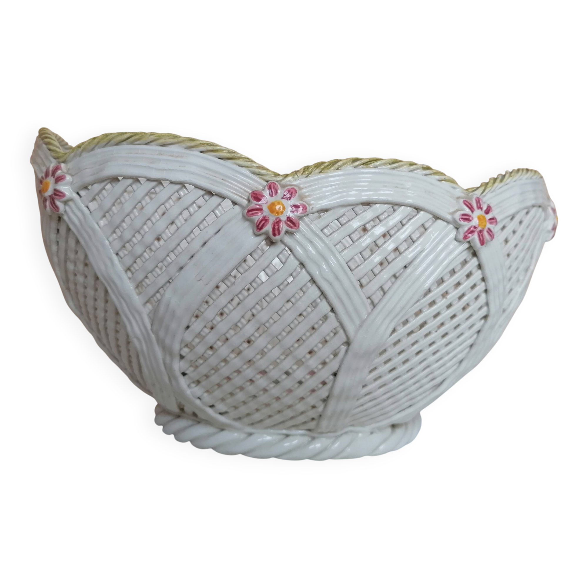 Woven ceramic fruit basket