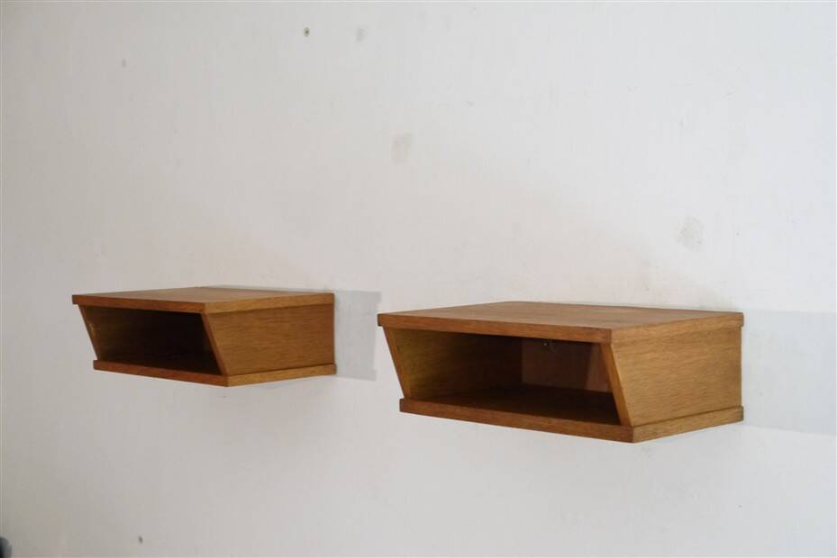 Paire de chevets muraux en bois 1960