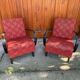 Pair of Art Deco burgundy armchairs in curved wood and fabric by Jindrich Halabala (1930s)
