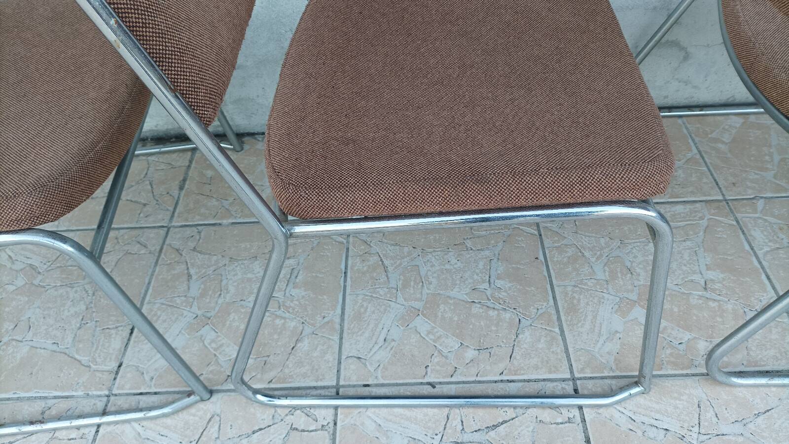 Set of 6 vintage low chrome metal chairs