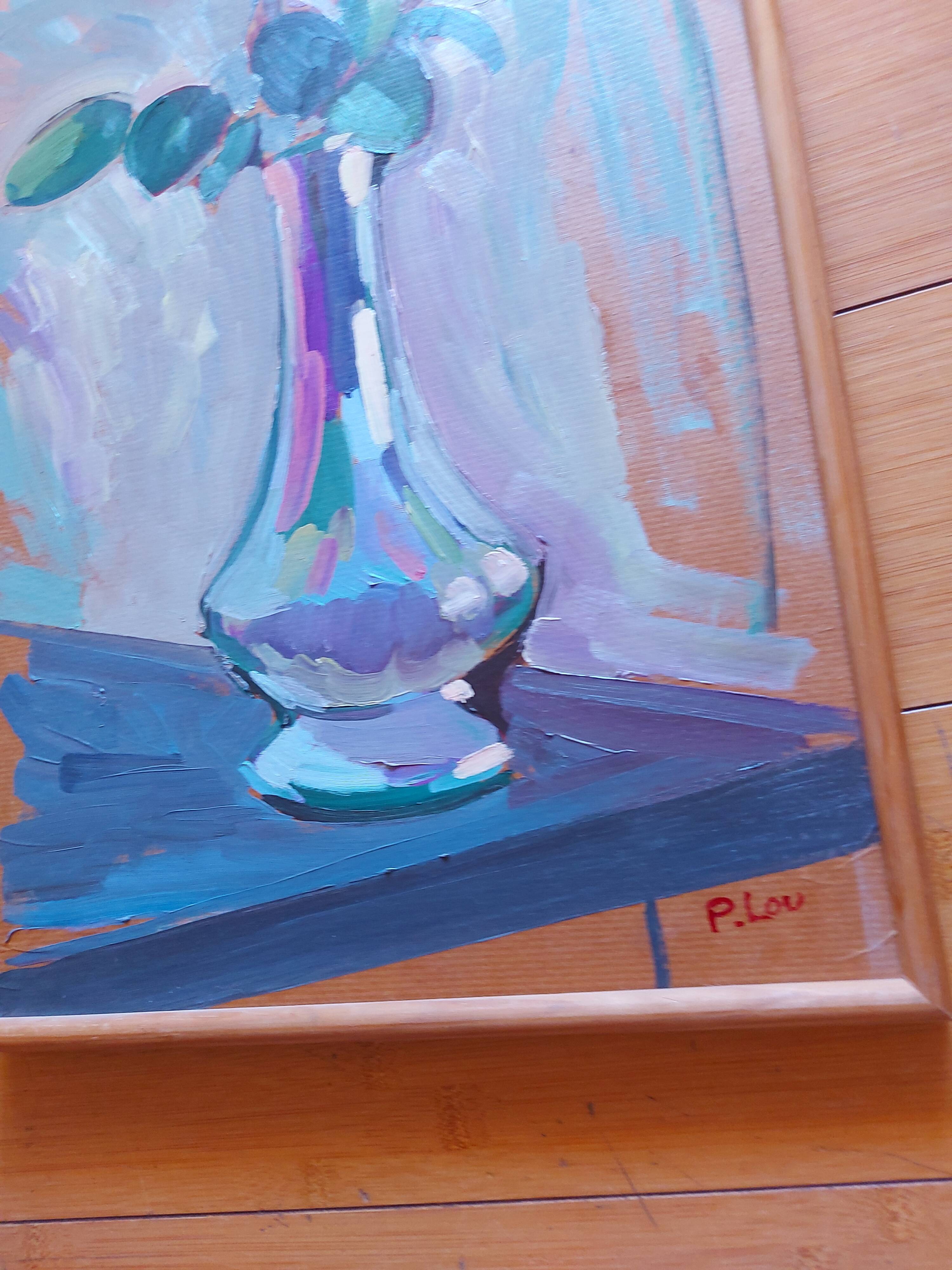 Painting, oil on wood, bouquet of flowers signed Pascal Louvet