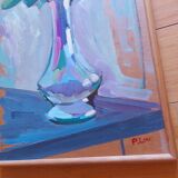 Peinture , huile sur bois , bouquer de fleurs signé Pascal Louvet