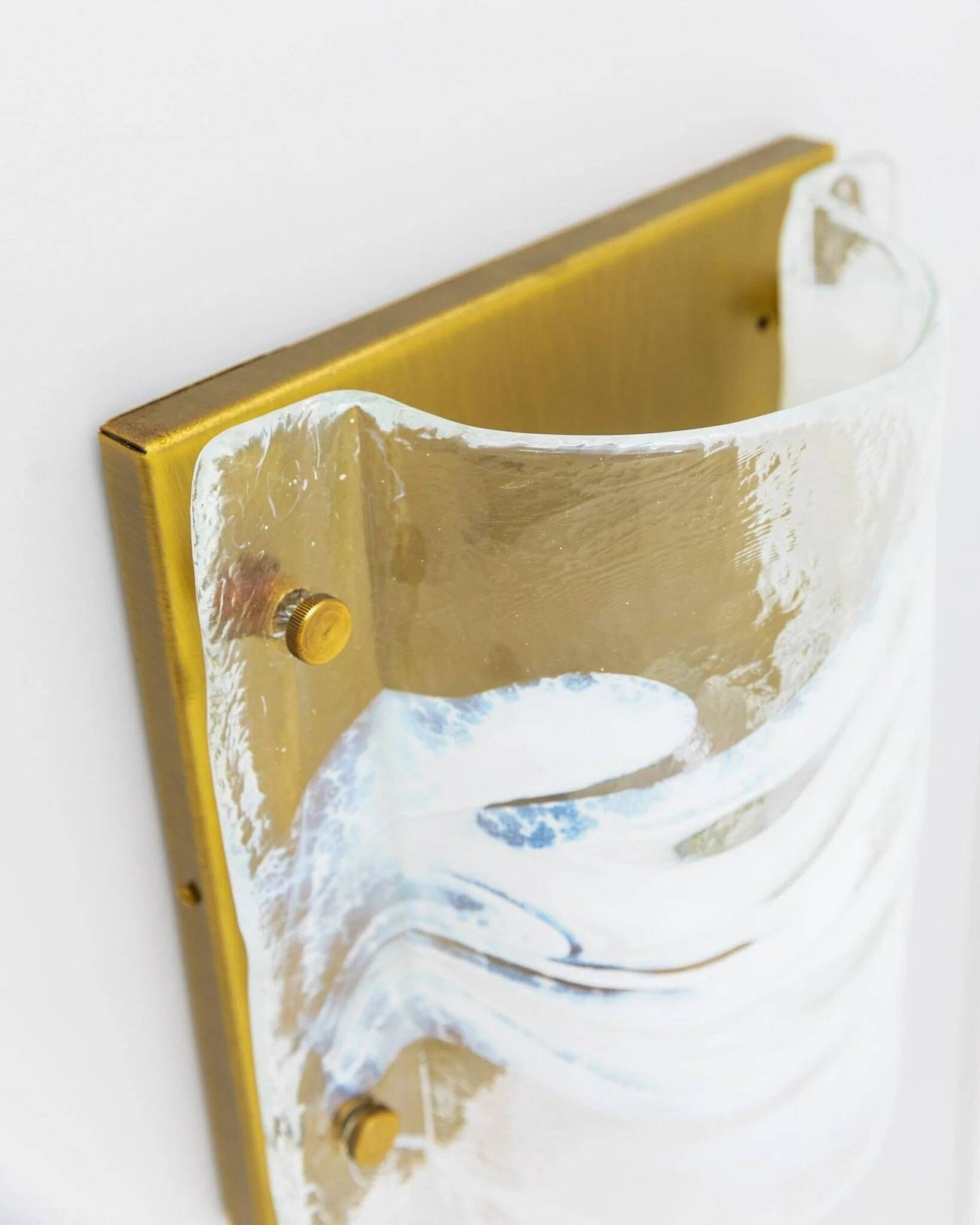Murano glass wall lamp in white and pale-blue on brass backplate - J.T. Kalmar, 1960s