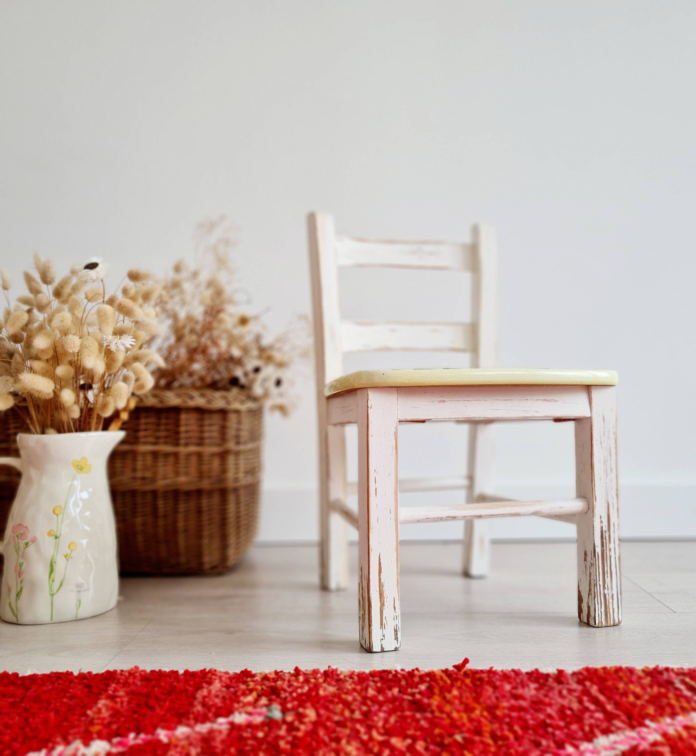 Antique wooden children's bistro chair - patinated white