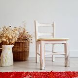 Chaise ancienne bois bistrot enfant - blanc patiné