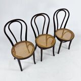 Ensemble de 3 chaises de café en bois courbé et cannage, 1970s