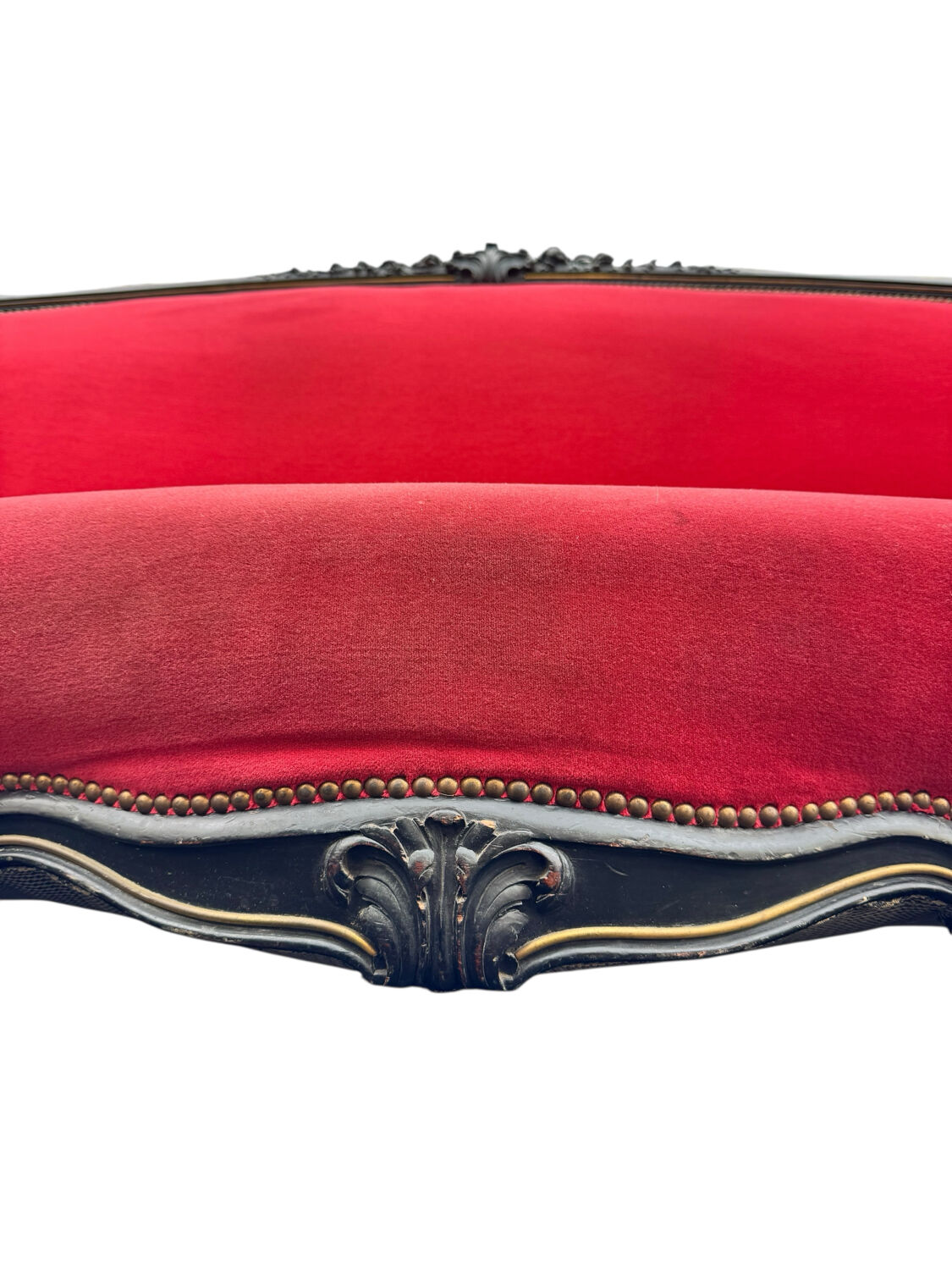 Napoleon III period bench – Blackened wood, brass and red velvet