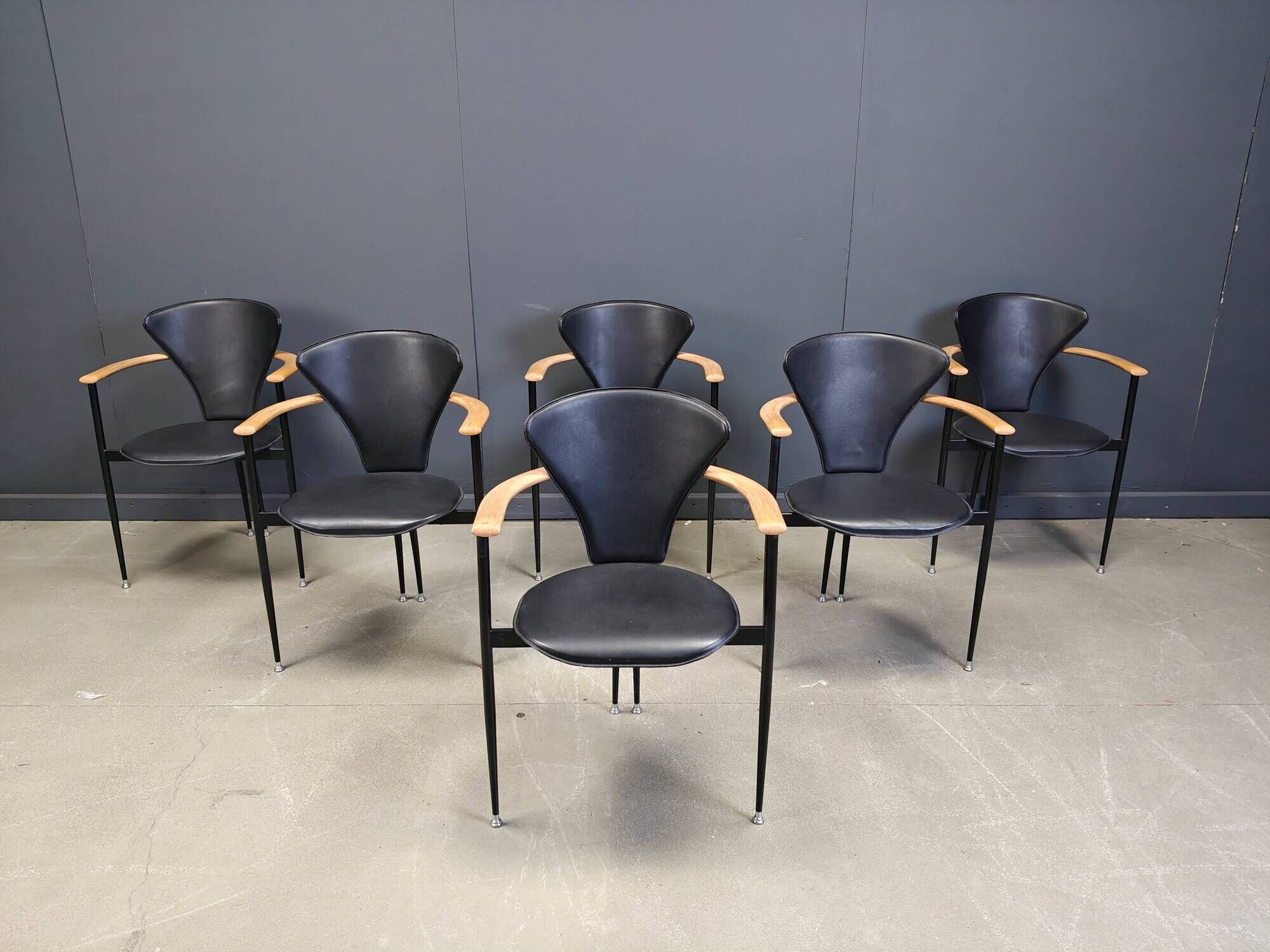 Vintage leather armchairs by Arrben Italy, 1980s - set of 6