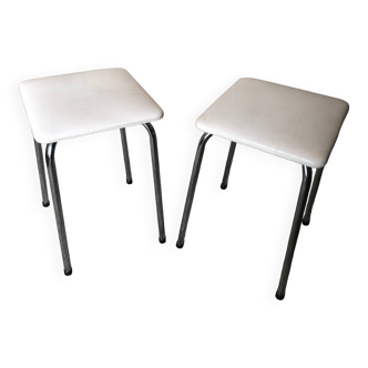 Pair of chromed metal stool + skai seat 1970s vintage