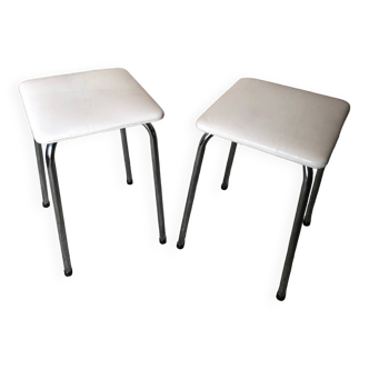 Paire de tabouret métal chromé + assise skaï années 70 vintage