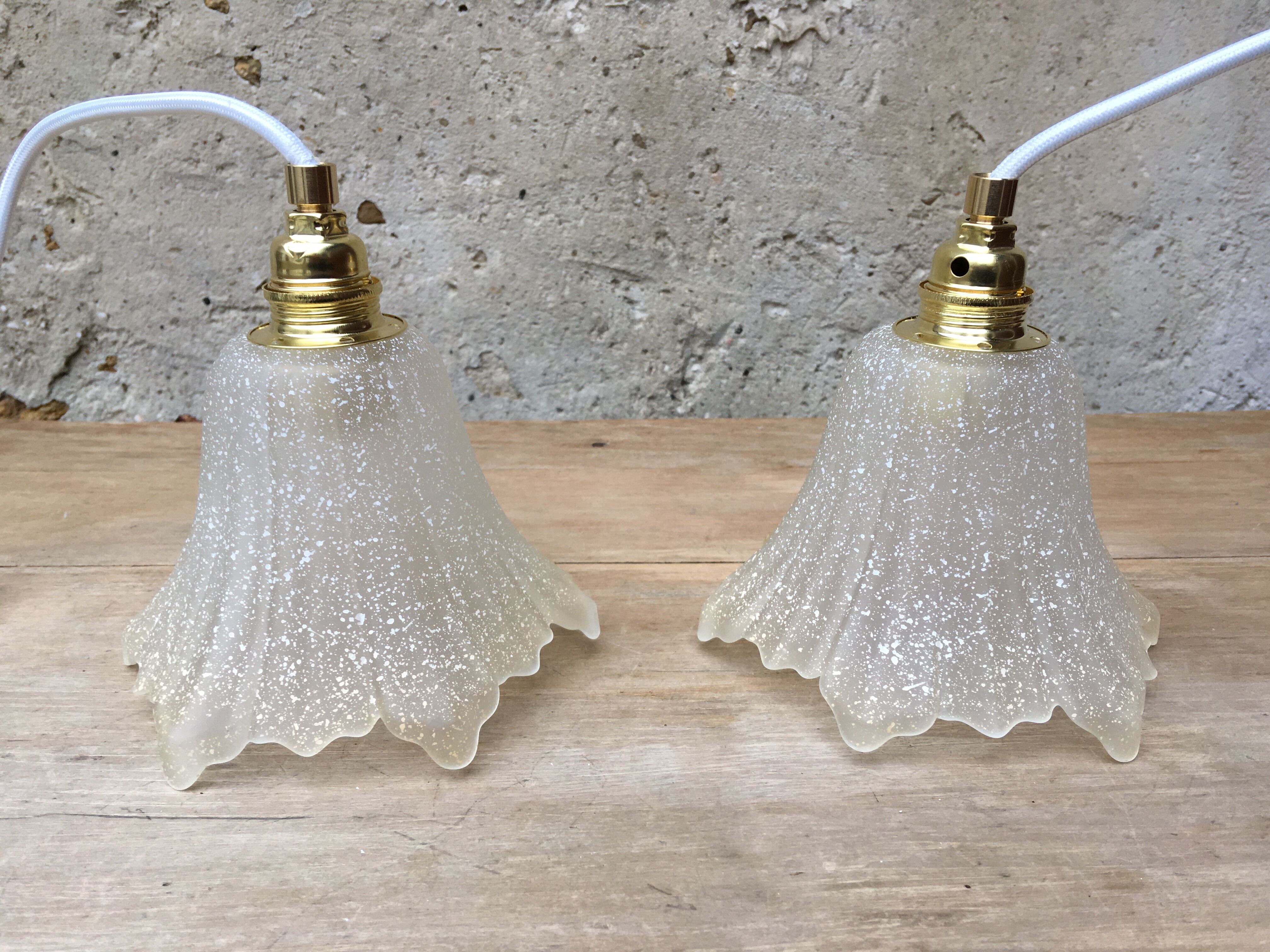 Paire de baladeuses tulipe en verre moucheté