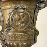 Pair of Louis XIV style andirons in bronze after a design by André-Charles Boulle.