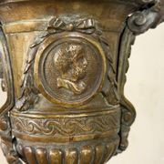 Pair of Louis XIV style andirons in bronze after a design by André-Charles Boulle.