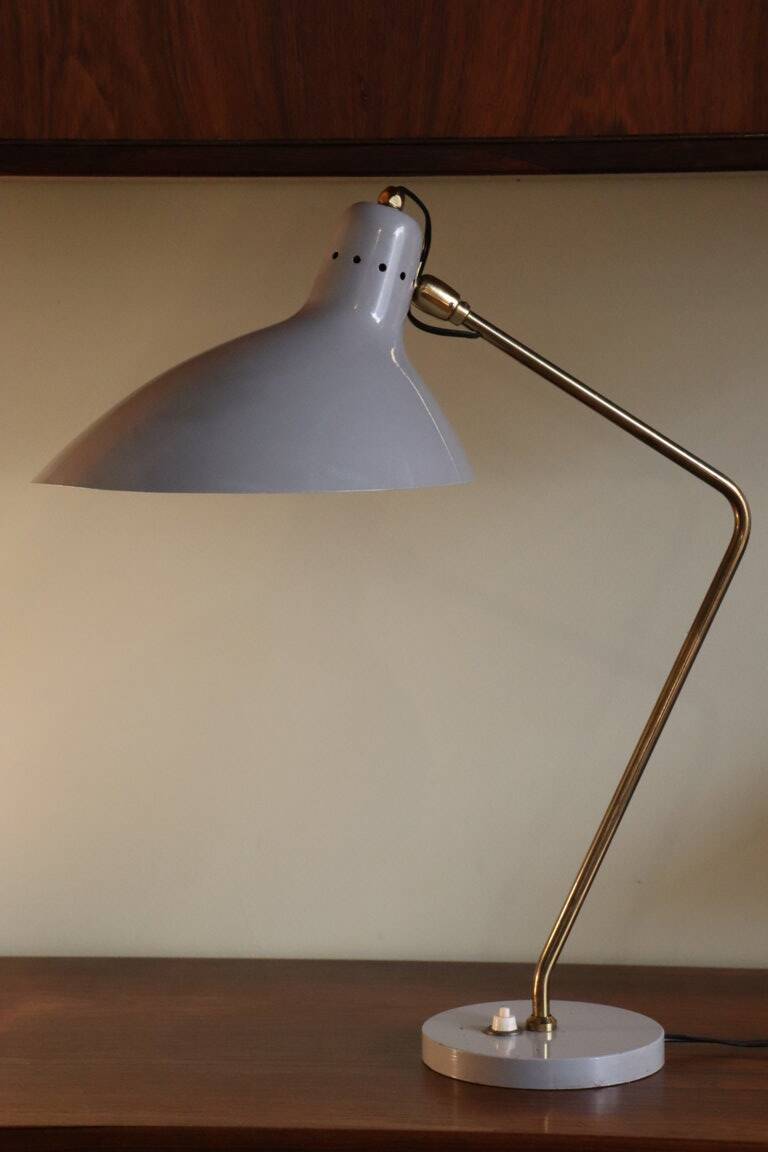 Vintage desk lamp in brass and gray lacquered metal, 1950s
