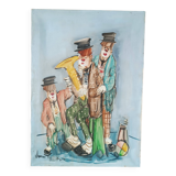 Peinture à l'huile sur toile nando da pistoia, clowns des années 60