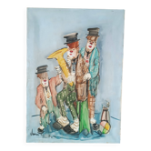 Peinture à l'huile sur toile nando da pistoia, clowns des années 60